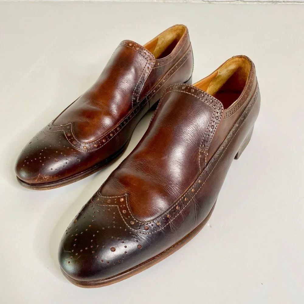 Donald J Pliner Zaza Brown Leather Slip on Wingtip Loafers Sz 11 - Picture 2 of 7